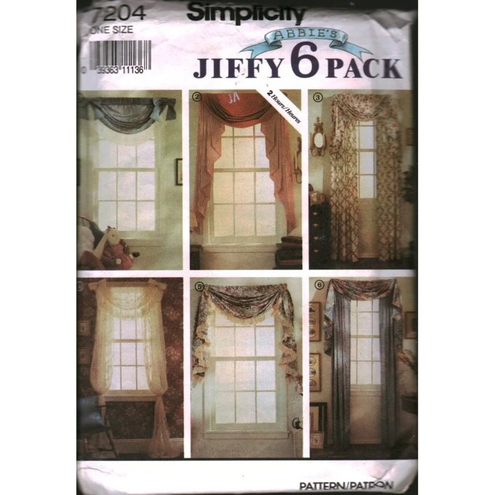 Simplicity 7204 Abbies Jiffy 6 Pack Window Treatment Sewing Pattern Valance Swag